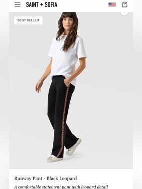 Saint + Sofia Runway Pant in Black with Leopard Side Trim
